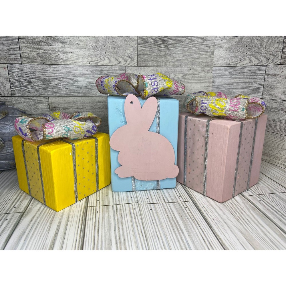 Easter wooden gifts with rustic decoration.